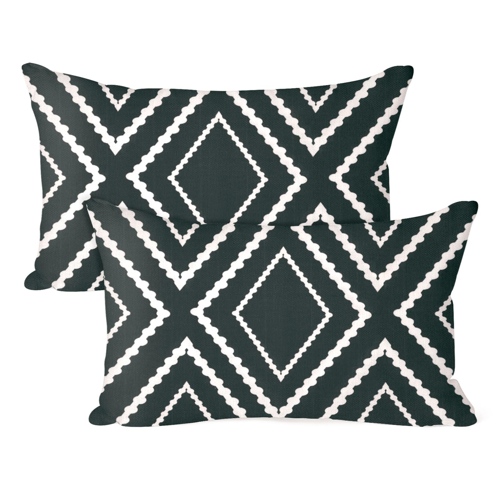 M METERXITY 2-Pack Outdoor Waterproof Throw Pillow Cover, 12x20 Inch Linen Boho Geometric Decorative Cushion Cover for Patio/Balcony/Garden, Water Resistant Pillow Case [Black White Stripe] — image 1