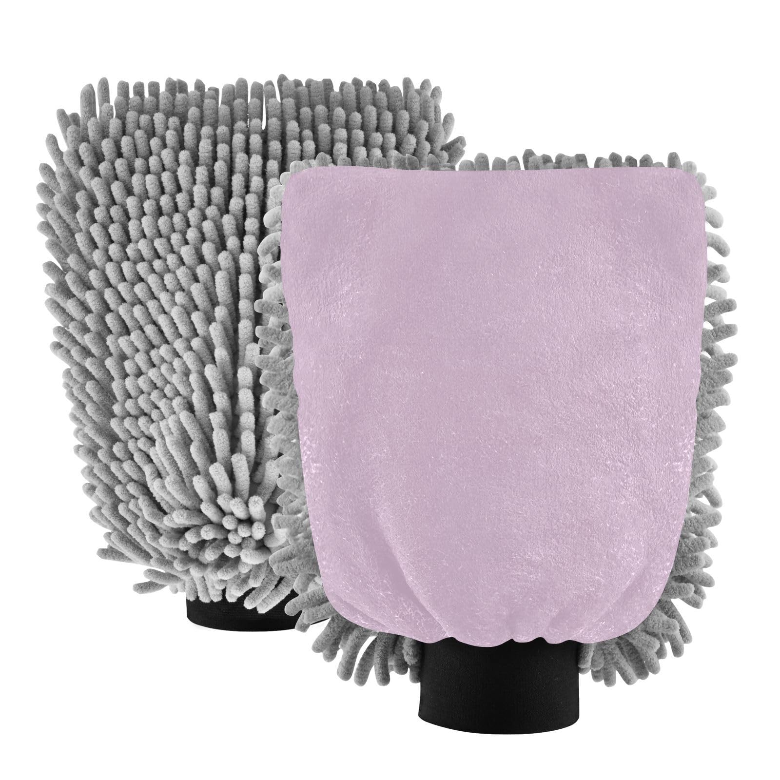 Kigai Solid Color Car Wash Mitt Microfiber, 2Pcs Scratch Free Lint-Free, Premium Chenille Microfiber Mitt Car Wash Brush-L