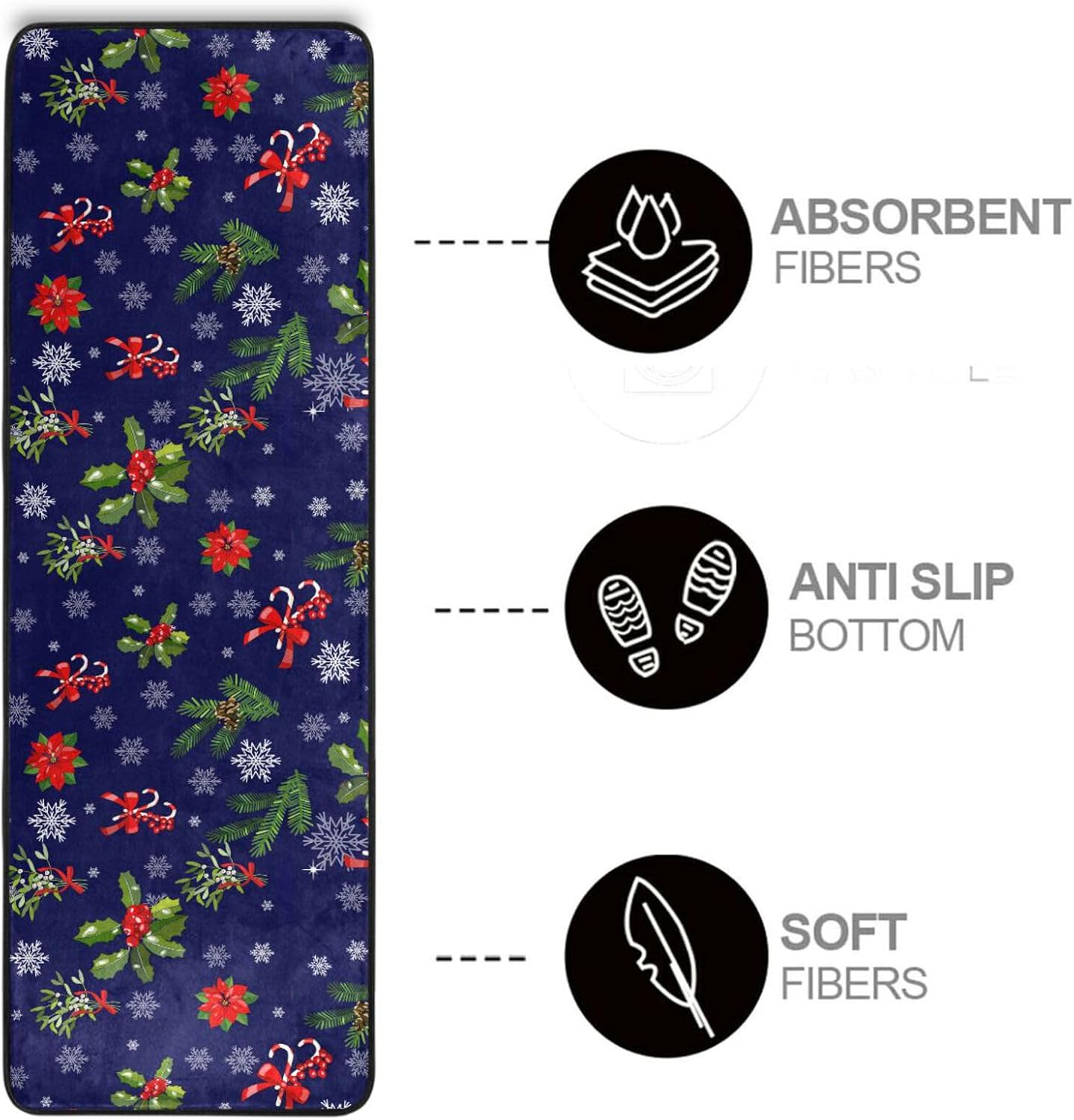 Christmas Red Floral Runner Rugs for Hallway Kitchen, Winter Snowflake Berries Washable Area Rug Non-Shedding Kitchen Mat Entry Carpet for Living Dining Playroom Nursery Laundry Bedside