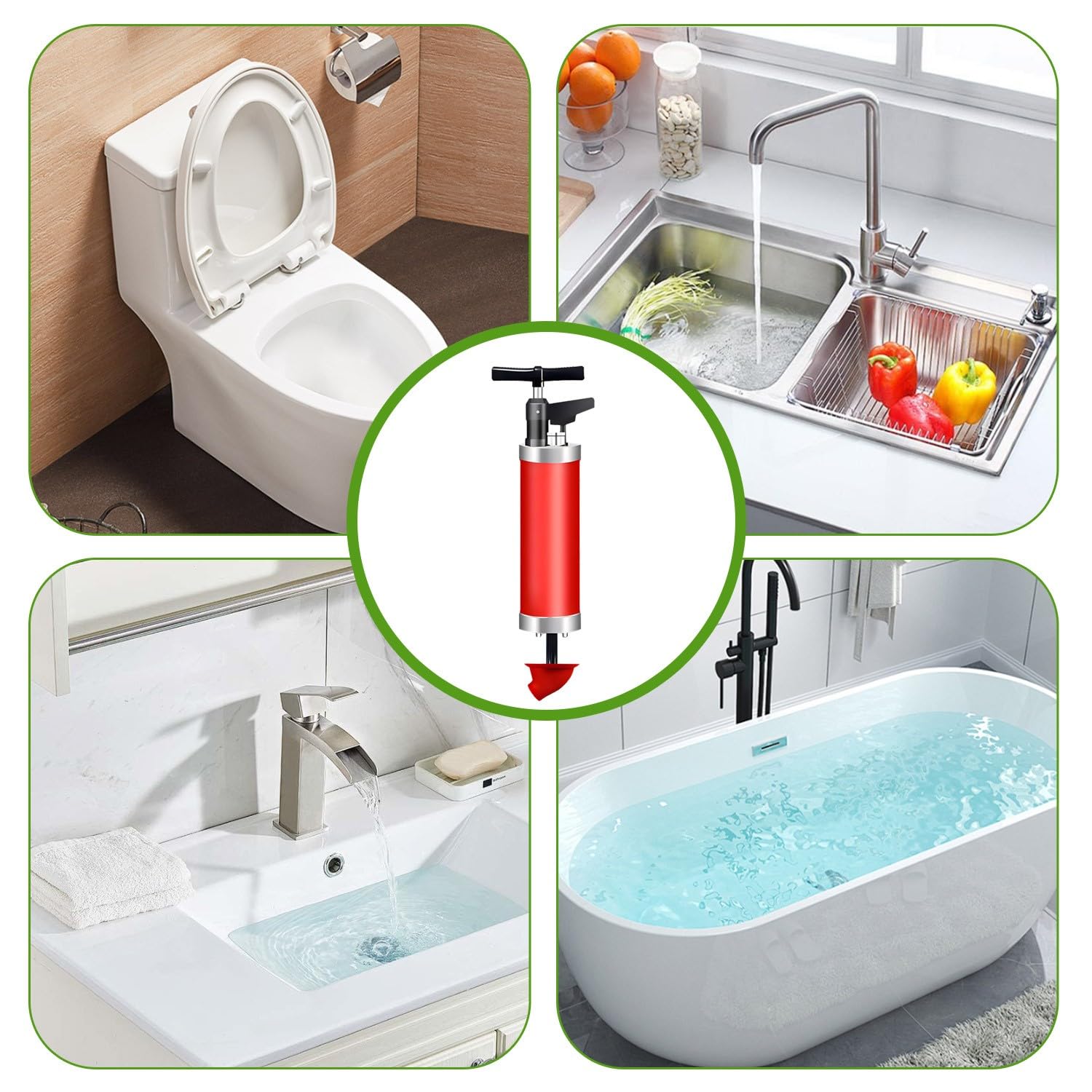 Pompa Stura scarichi a Pressione con 4 Teste di Pistone, Stantuffo per WC ad Aria Compressa con Barometro, Sturalavandino ad Aria Compressa, per WC, Lavandino, Bagno