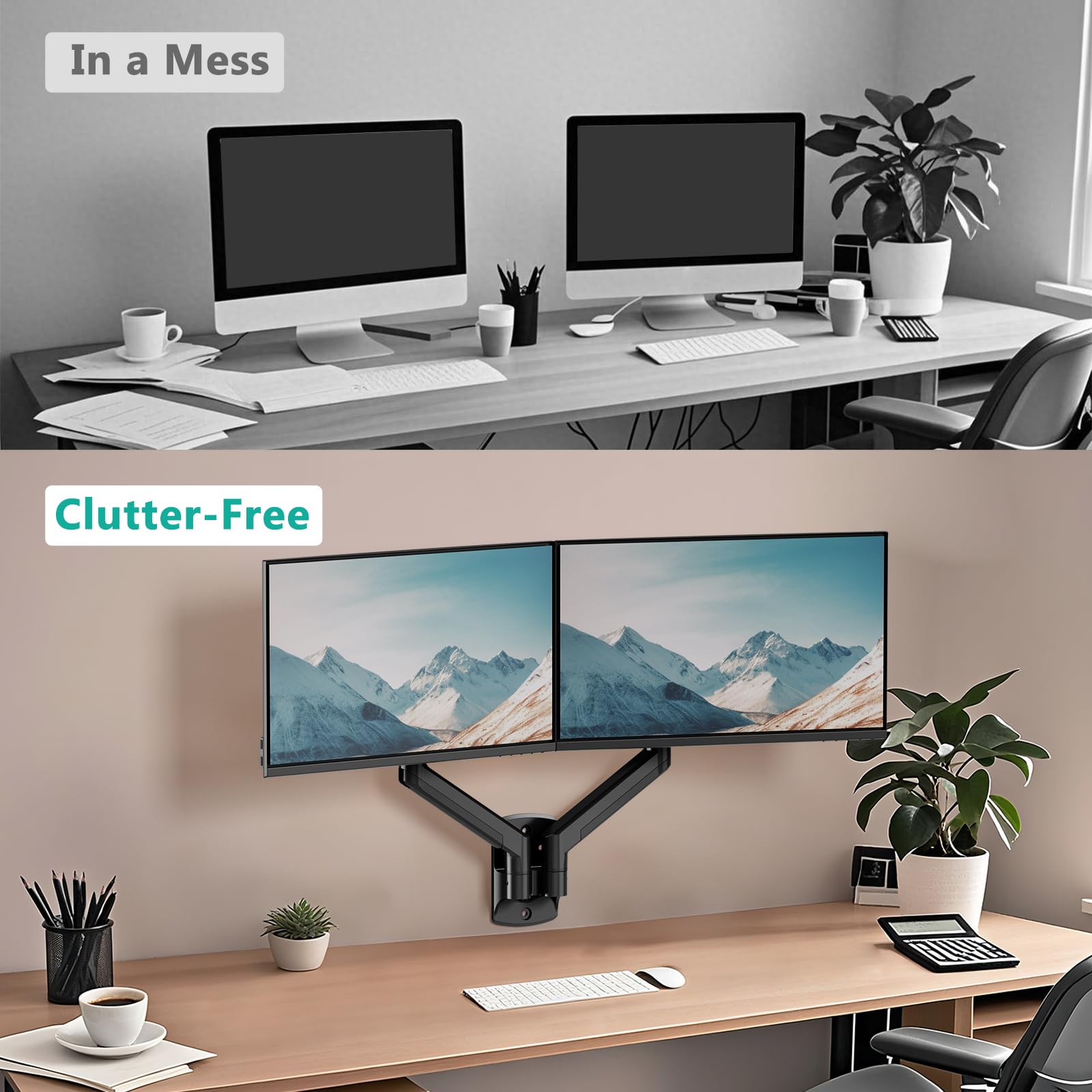 WALI Dual LCD Monitor Gas Spring Wall Mount Fully Adjustable Fits Two  Screens up to 27