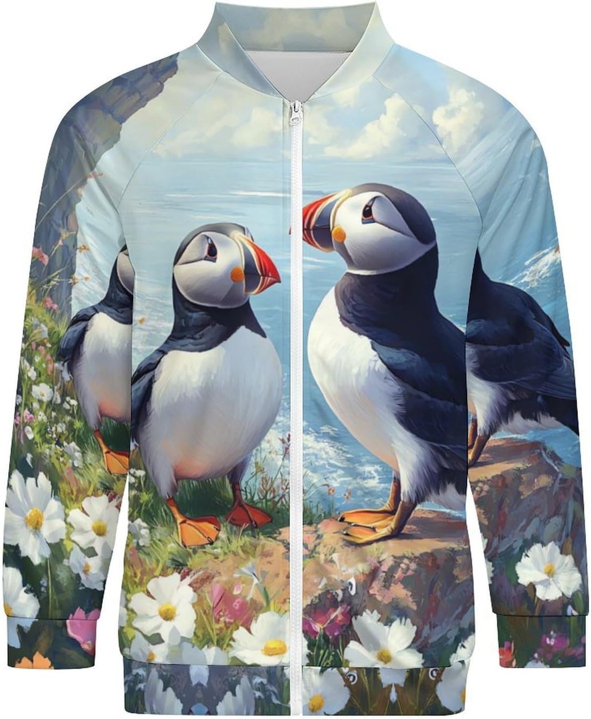Puffines Birds Men's Zip Up Sweatshirt Casual Sweater Jackets Long Sleeve Tops Lightweight Coat