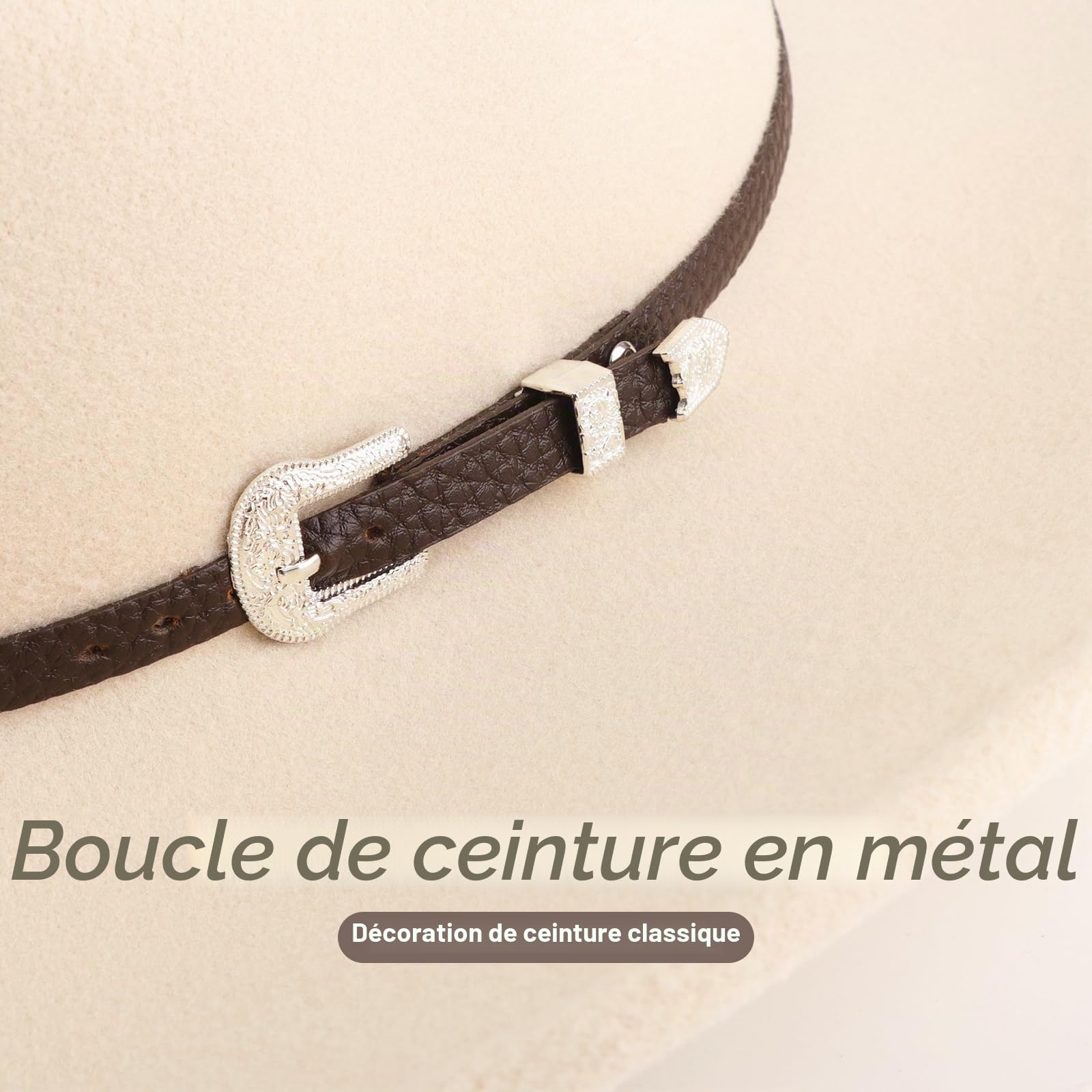 DRESHOW Chapeau de Cowboy pour Femme et Homme Le Rancher Western Chapeau en Feutre Chapeaux Fedora à Large Bord Façonnable Extérieur avec Boucle de Ceinture Rétro Unisexe Chapeau Roulé