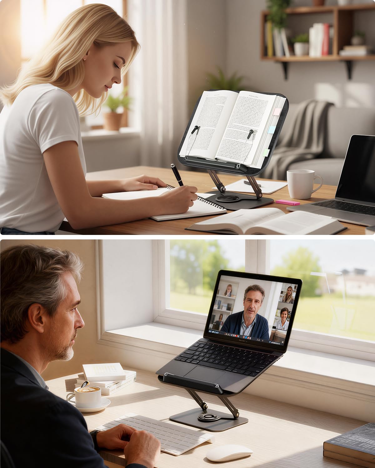Viozon Buchständer zum Lesen, Buchhalter, Höhe und Winkel verstellbar, um 360° drehbare Basis, faltbar und tragbar, leicht, für Büro, Küche, Schule, Lehrbuch, Rezept, Zeitschriften, Tablet, Kindle
