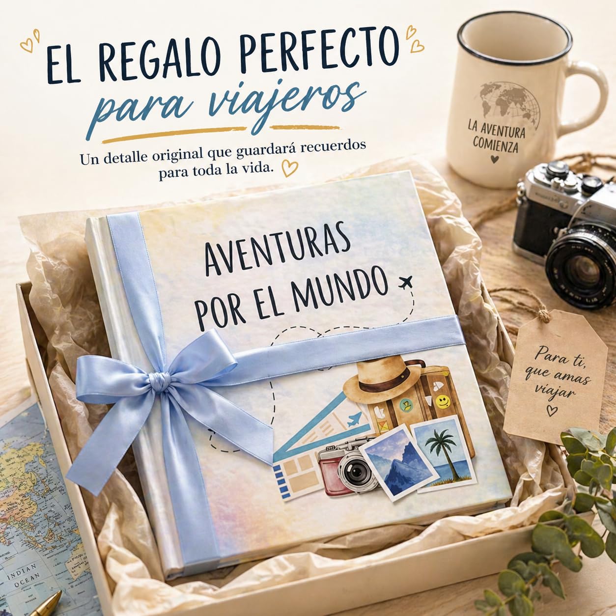 Álbum de Fotos de Viaje para Pegar y Escribir – Diario de Viaje y Scrapbook de Recuerdos | Travel Journal para Fotos y Experiencias | Libro Aventuras por el Mundo Regalo para Viajeros