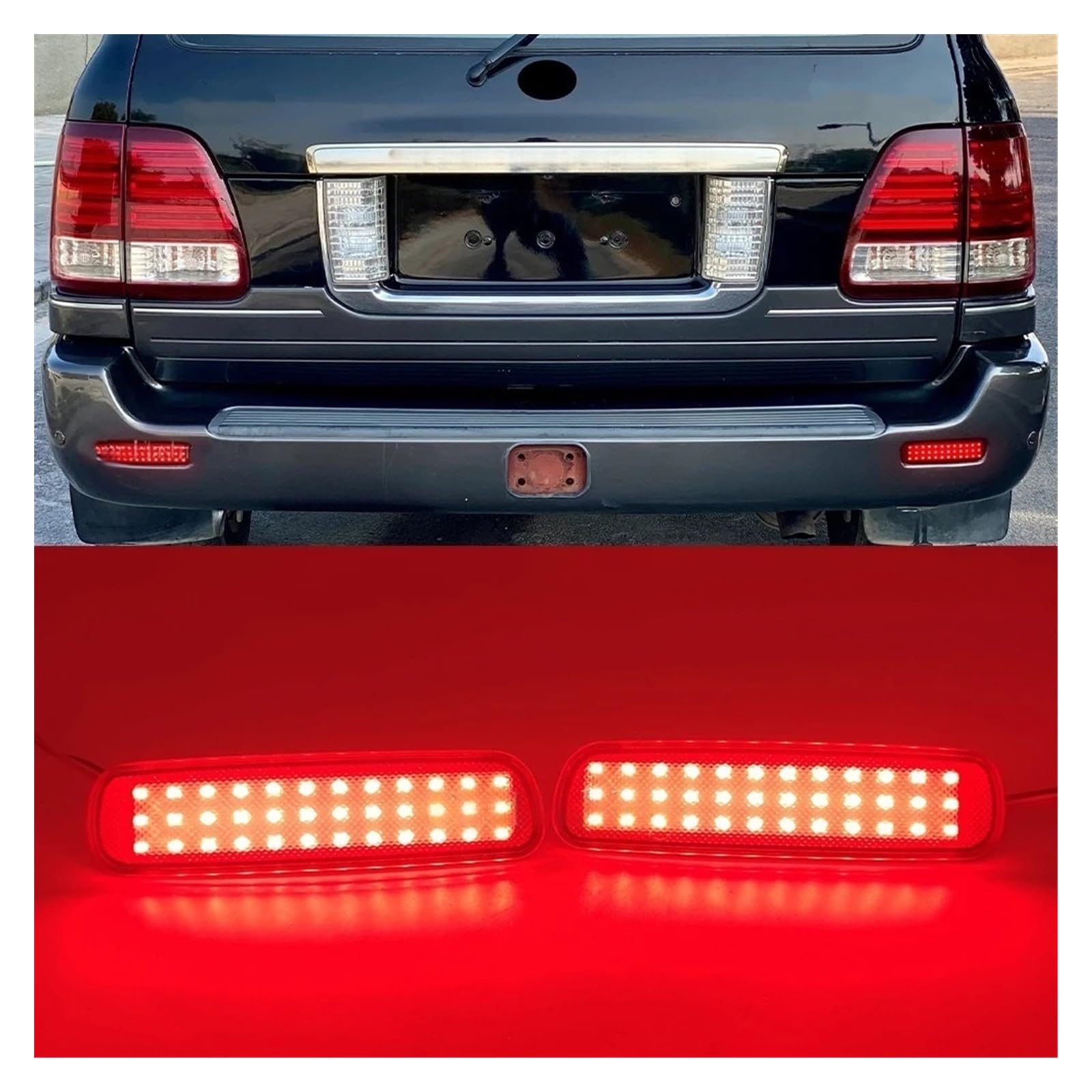Conjunto piloto trasero coche 2 Uds LED Reflector De Parachoques Trasero Luz Para Land Para Cruiser 100 Cygnus LX470 Lámpara Freno Aparcamiento Advertencia Parada Linterna Trasera