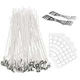 Ohcans 100 Pcs Cotton Candle Wick 8'',Wicks Coated with Paraffin Wax, 100PCS Candle Wick Stickers and 2PCS Metal Candle Wick Holders for Candle Making, Suit for Soy Beeswax Candle Making DIY