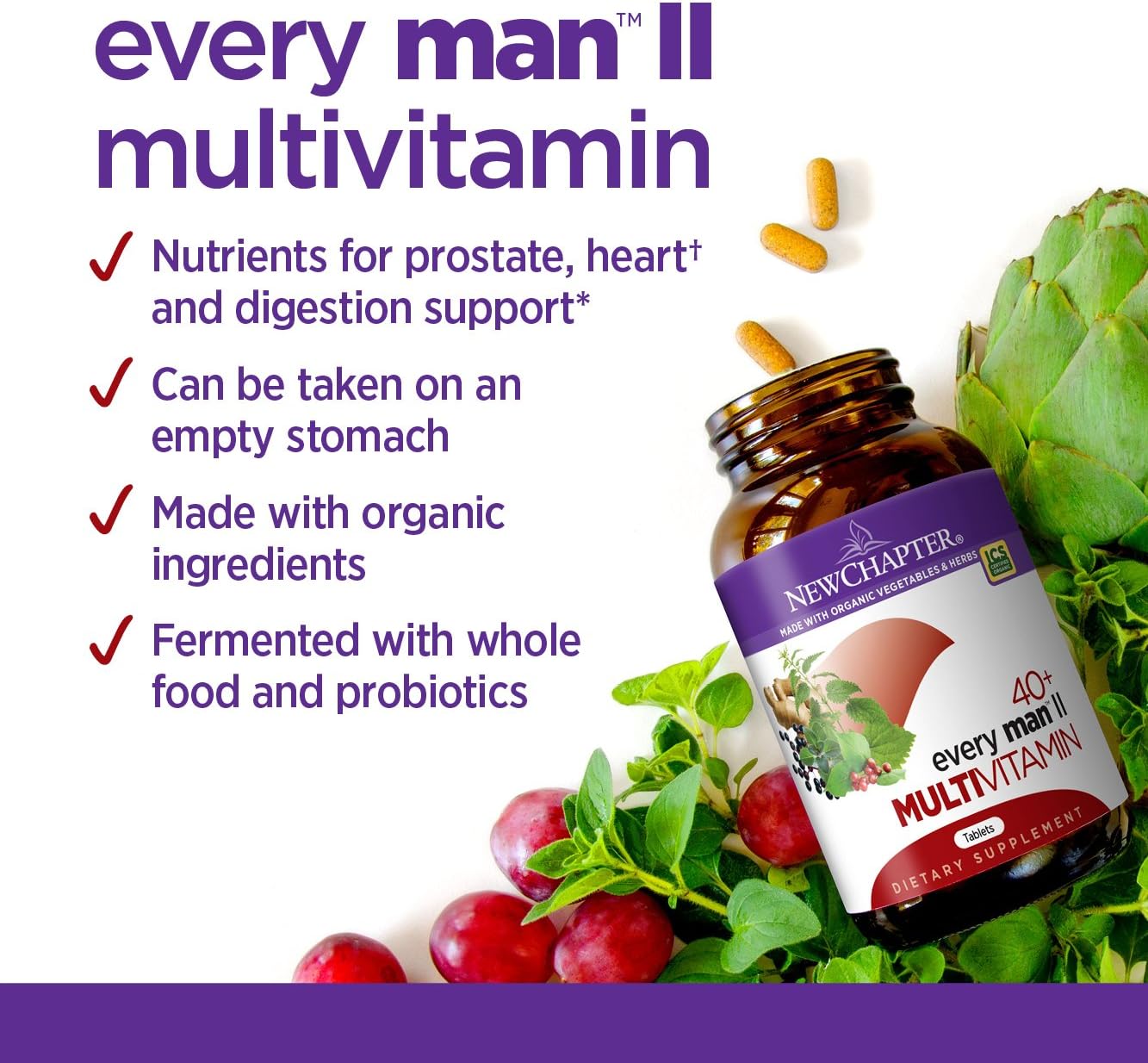 New Chapter Men's Multivitamin, Every Man II 40+, Fermented with Probiotics + Selenium + B Vitamins + Vitamin D3 + Organic Non-GMO Ingredients - 96 ct