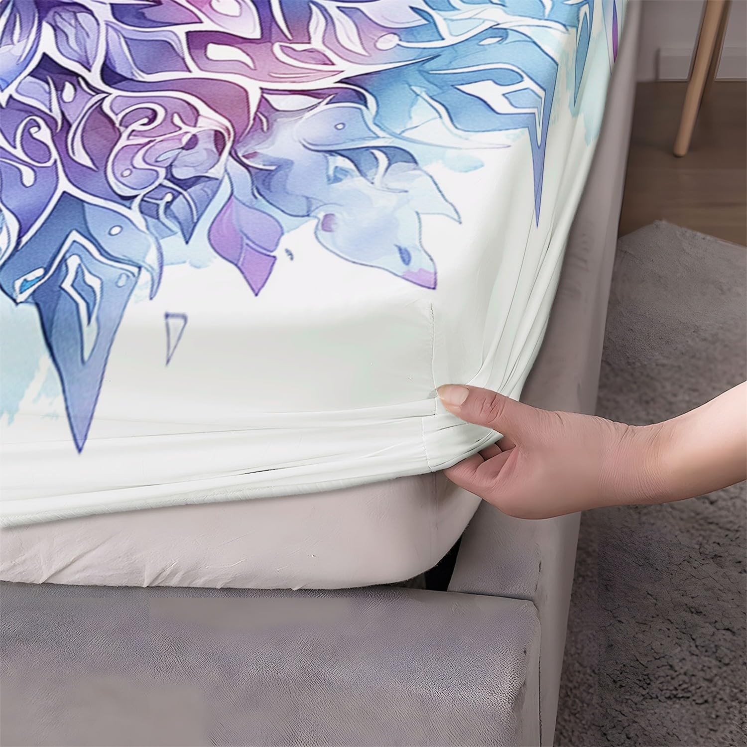 Lenzuolo con angoli stampato con fiocchi di neve in cristallo Lenzuolo con angoli stampato Morbido multicolore con 2 federe Lenzuolo con angoli da letto -30 cm 160 x 200 + 30 CM