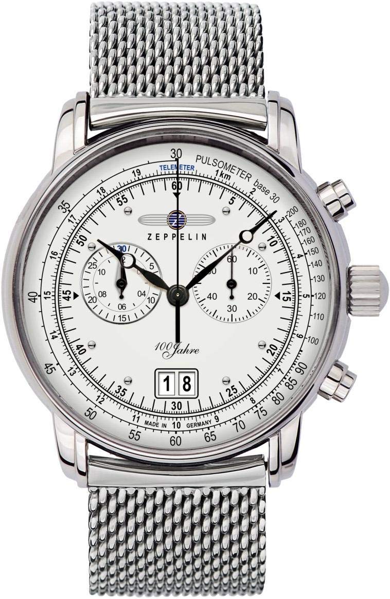 Zeppelin Herrenuhr Serie 100 Jahre Chronograph Datum Edelstahl Milanaiseband 7690M-1