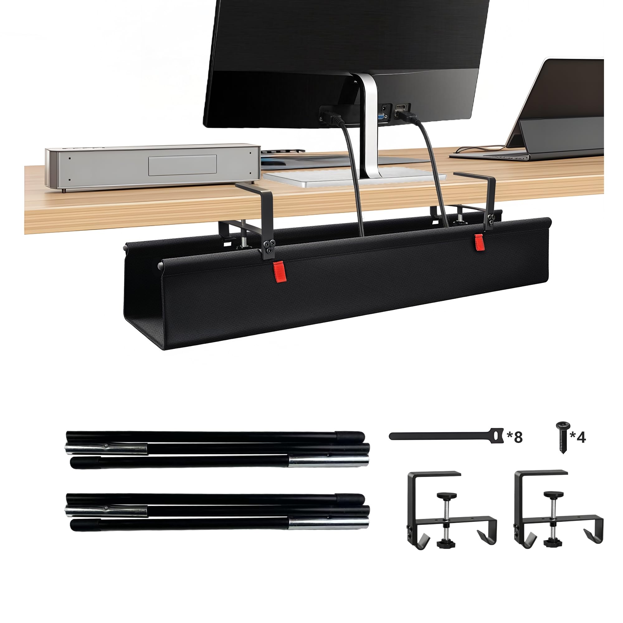 No Drill Under Desk Cable Management Tray, Cord Organizer for Table 36"