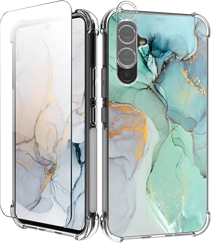 Miniatura 1 de Funda para Samsung Galaxy A54 5G con protector de pantalla + protector de lente de cámara, mármol delgado + protección anticaída a prueba de golpes