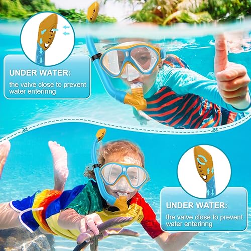 Miniatura 4 de Gintenco Equipo de esnórquel para niños, juego de esnórquel para niños de 6 a 14 años, gafas de natación de vidrio templado antivaho antifugas,