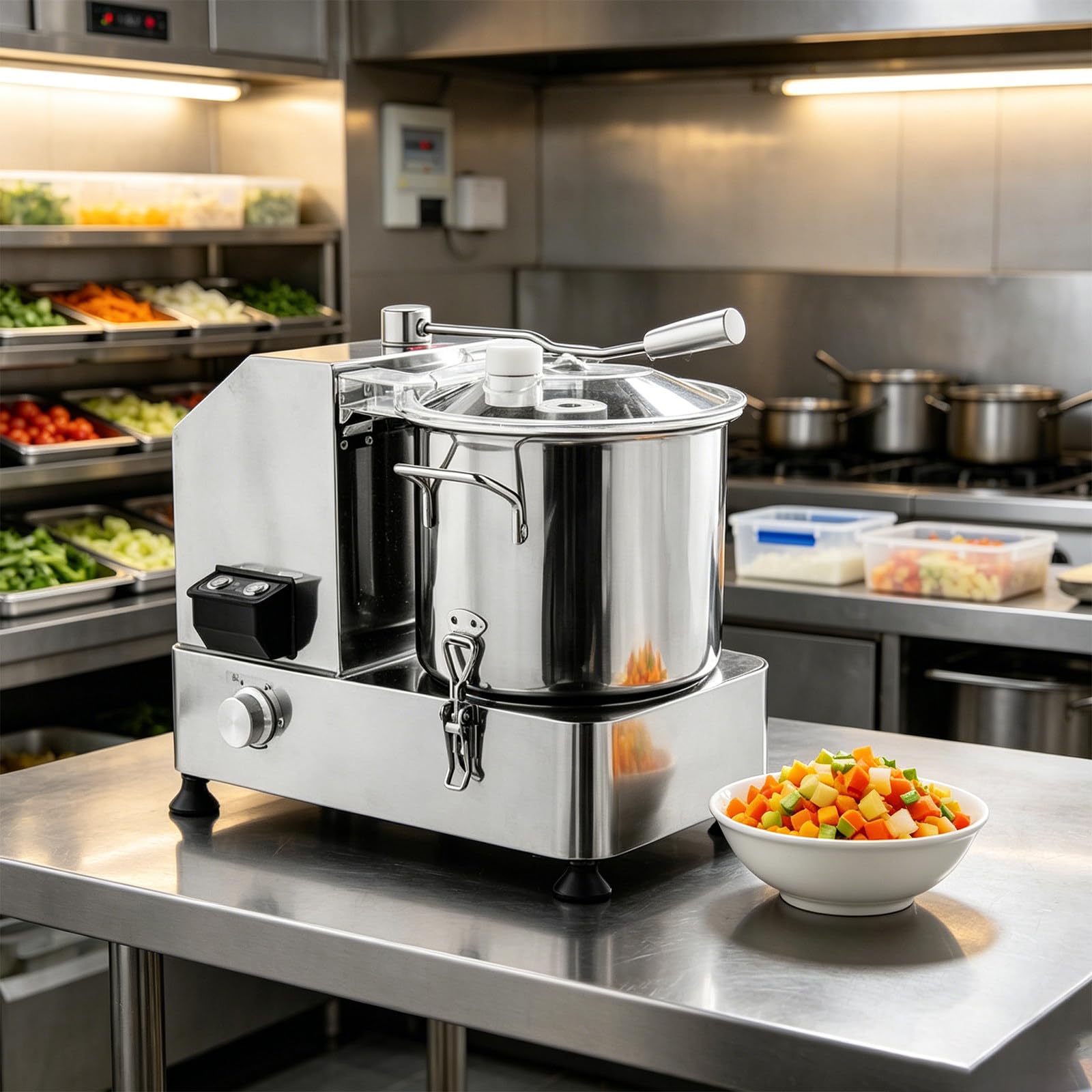 Food Processor, Robot Cucina, Tritatutto Multifunzione, 2000W, 1000-2500 RPM, Ciotola Rimovibile, per ristoranti e Aglio 9L