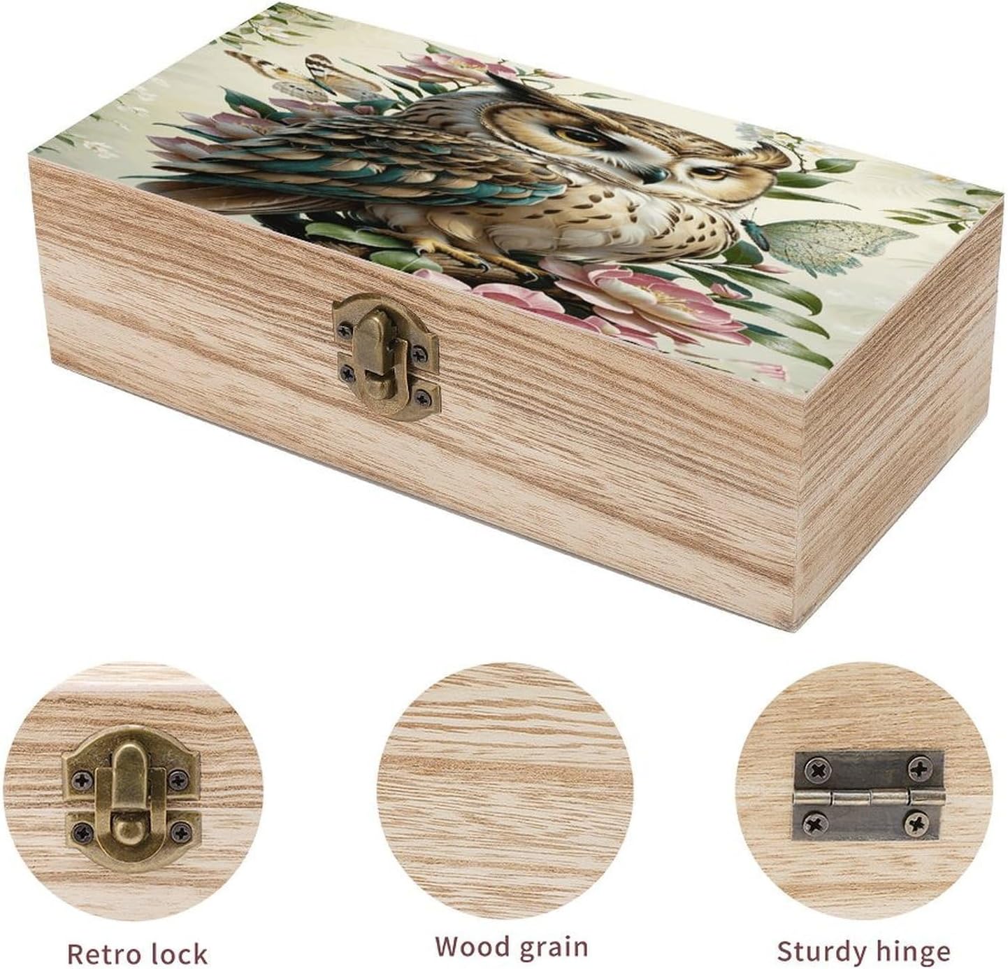 Owl Among The Flowers Wooden Storage Box Vintage Jewelry Box image 3