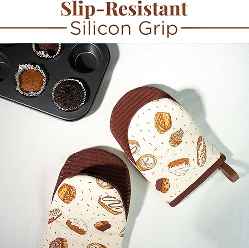 Miniatura 5 de Folkulture Mini guantes de horno resistentes al calor (5.75 x 9) Juego de 2 guantes cortos para horno con lazo para colgar, guantes de horno