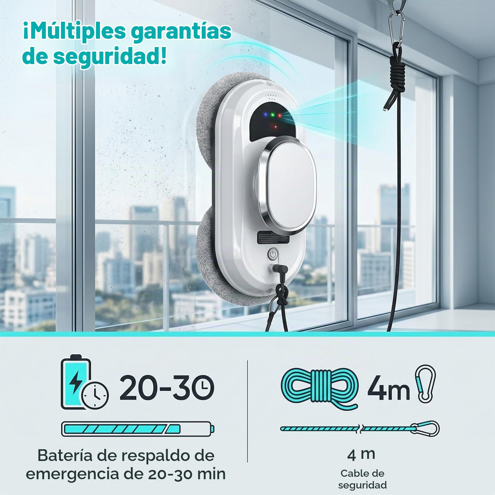 Robot Limpiacristales 5600Pa, Limpiador de Ventanas con 3 Modos Automático | Control Remoto, Sistema de Seguridad, para Vidrio, Azulejos y Superficies Lisas 65dB Silencioso