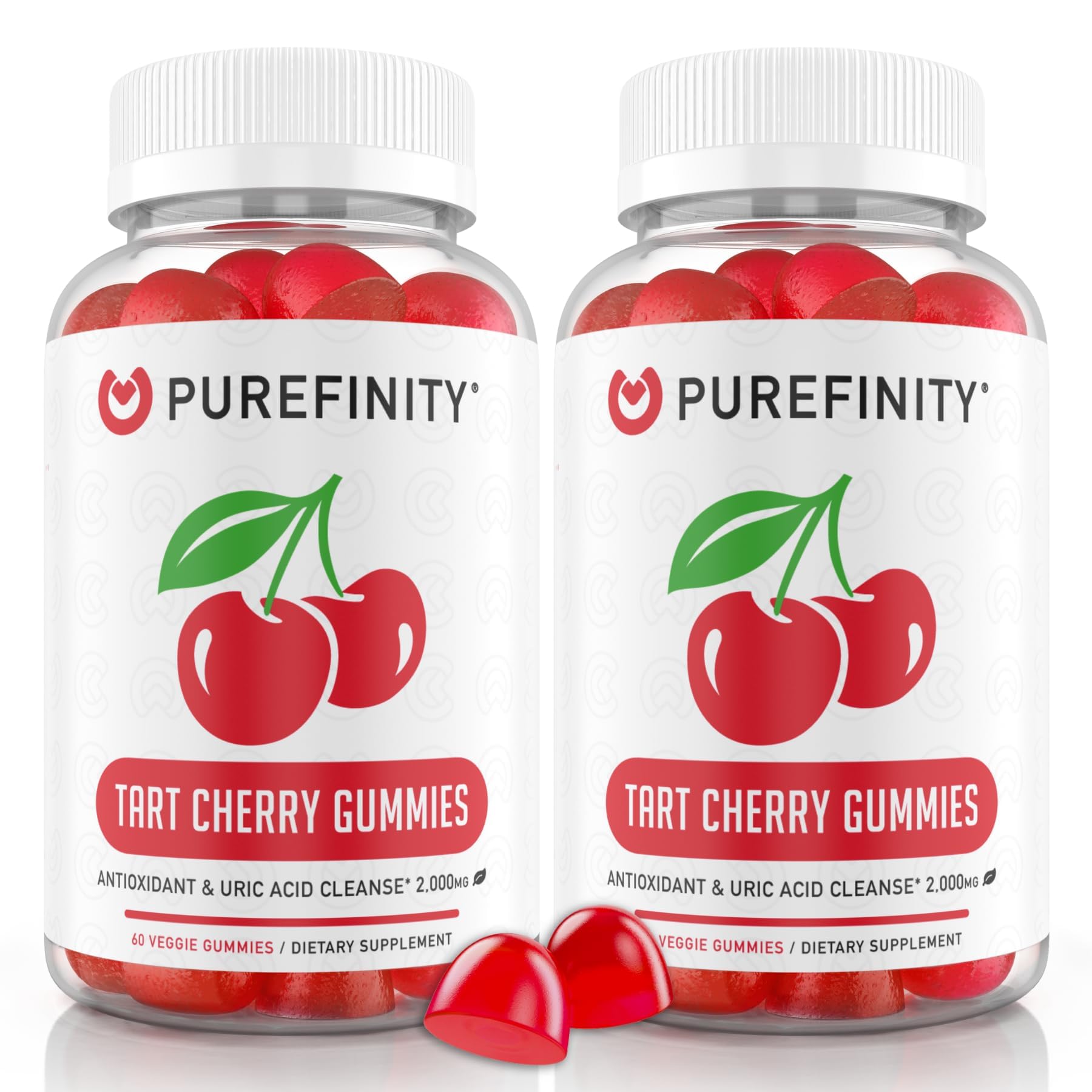 PUREFINITY Tart Cherry Gummies, Uric Acid Flush Extract, 60ct (Pack of 2) 60 Count (Pack of 2)