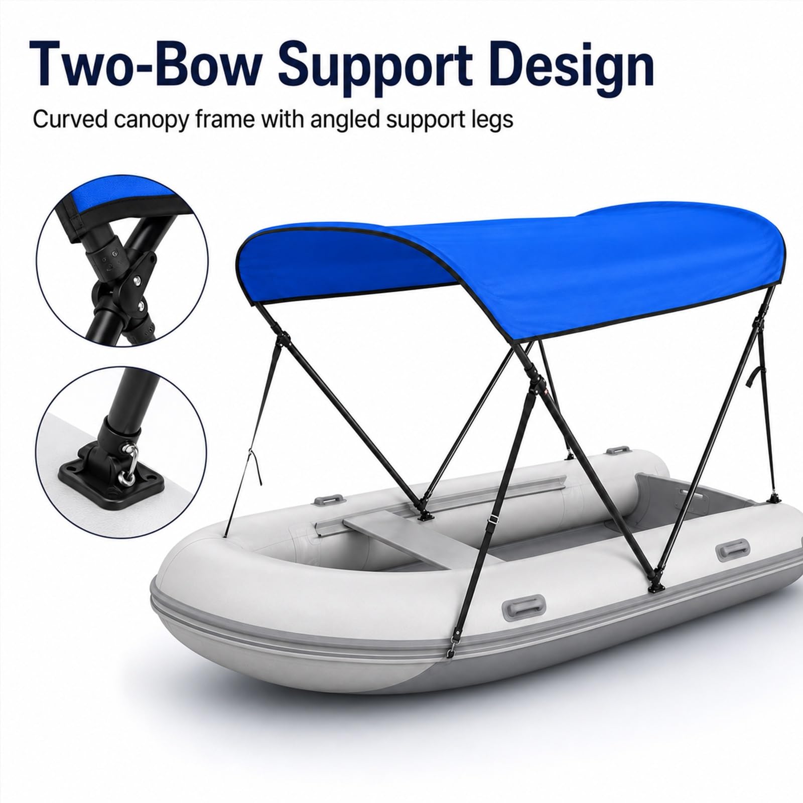 Daszek Bimini 2-Łukowy do Pontonów, Wodoodporny Dach 600D Oxford PU UV | Uniwersalny Daszek do Łodzi z Poliestru Oxford z Powłoką PU