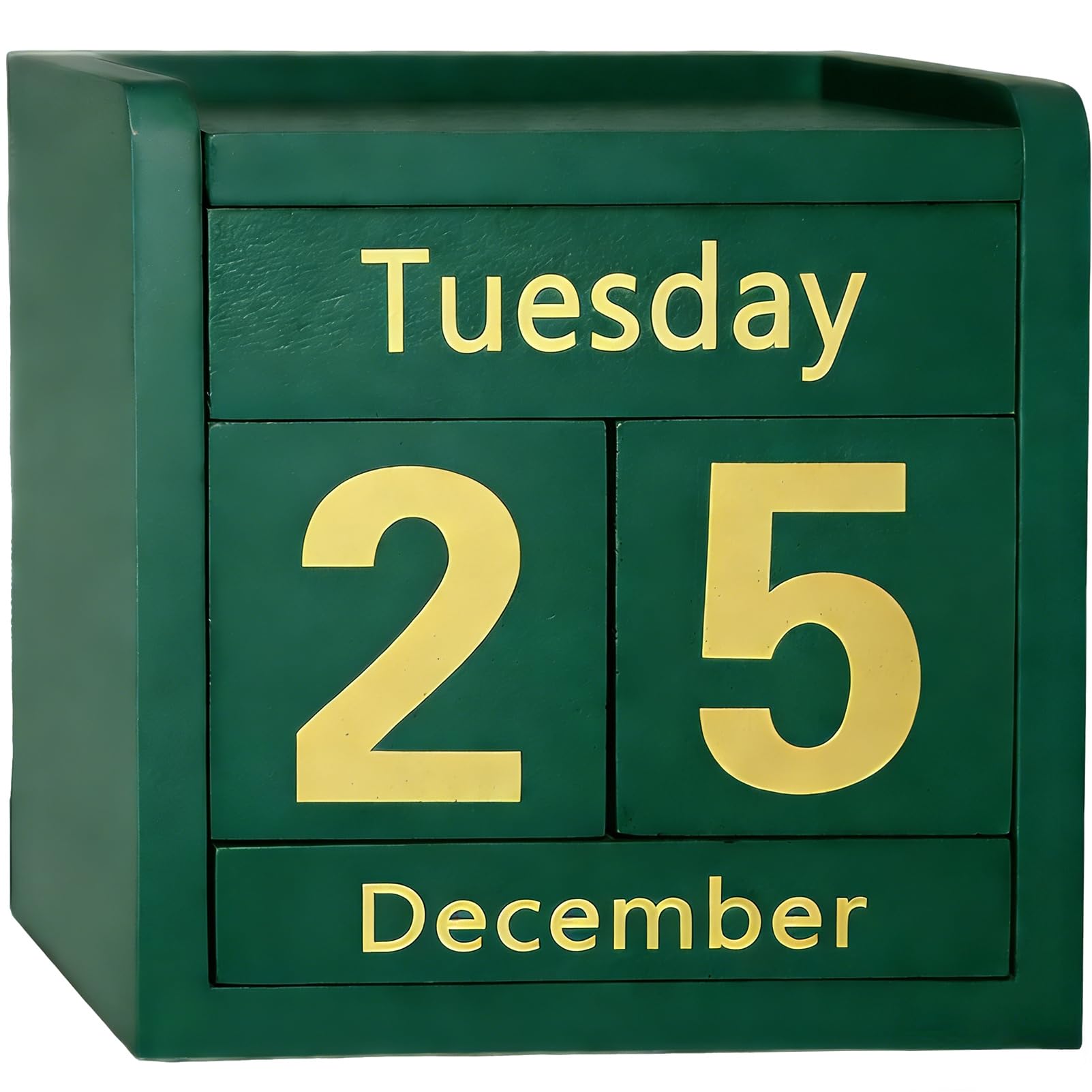 Rustic Wooden Perpetual Block Calendar Daily Desk Calendar for Coffee Table Decor Teachers Students Classroom Office Accessories Farmhouse Entryway Bookshelf Decoration (Green) — image 1