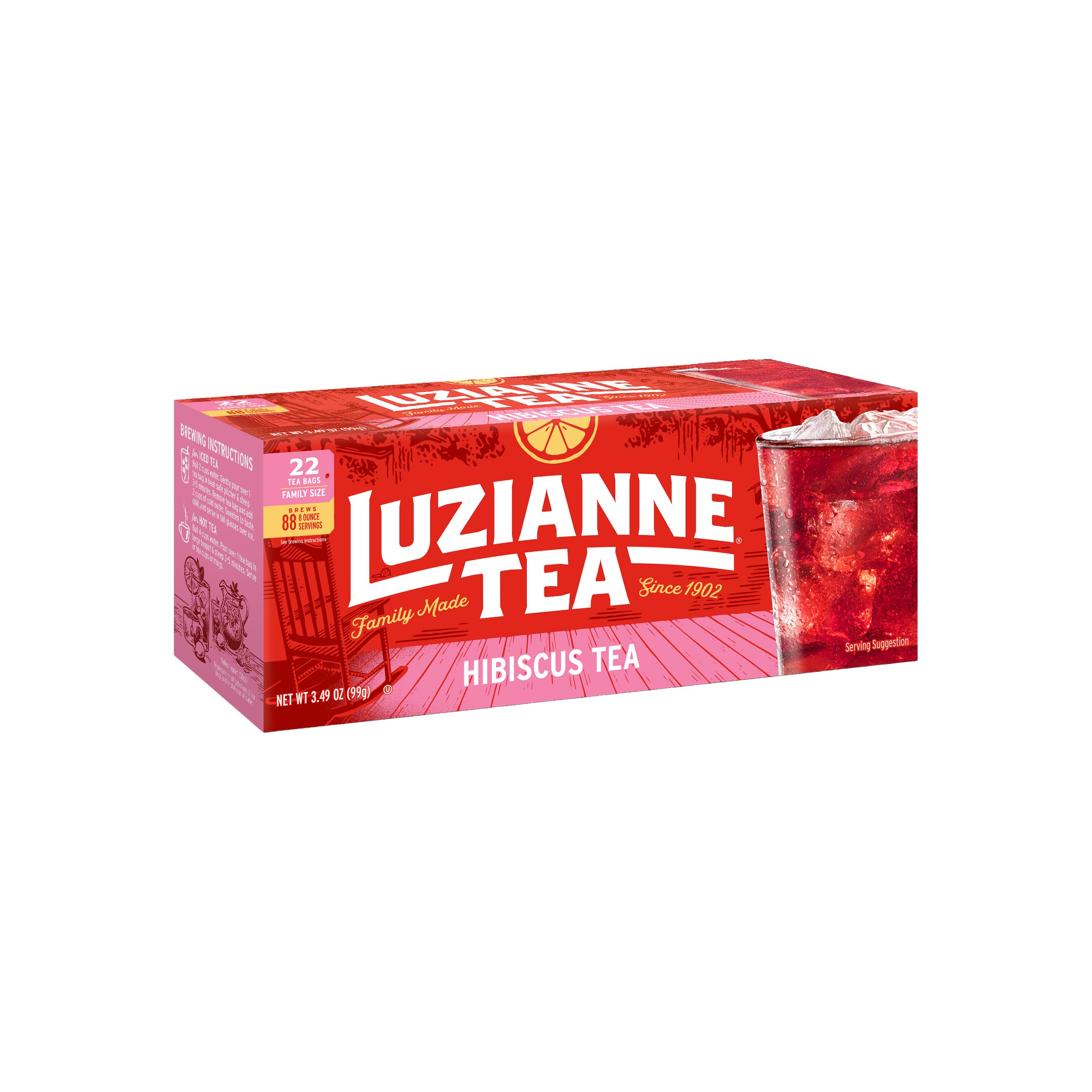 Unsweetened Hibiscus Iced Tea Bags, Family Size, 22ct Box (Pack of 1)