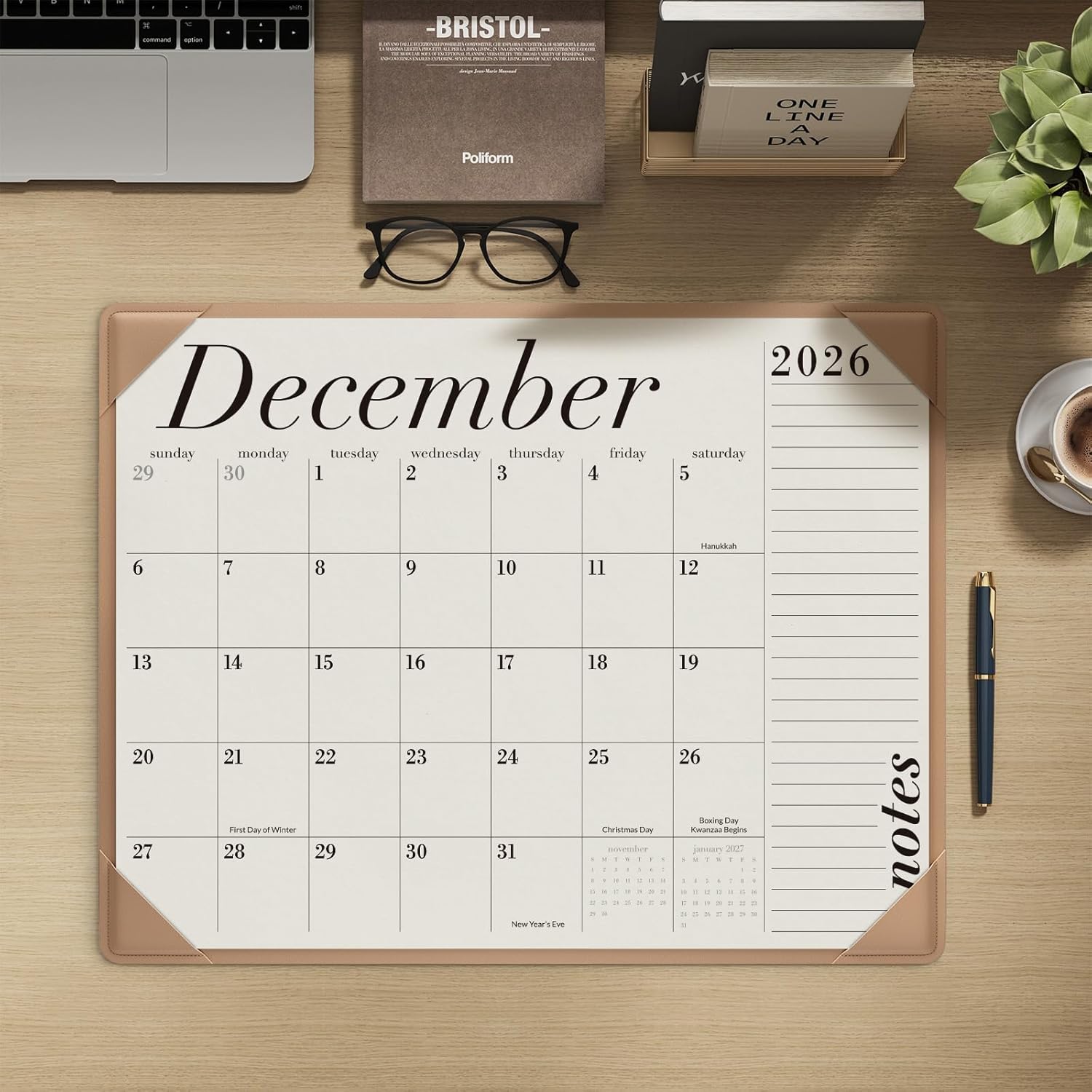 Jotsome Desk Calendar 2026-2027 with Desktop Mat, Large Desk Pad Calendar From Now to June 2027 22x17 inch, Desk Blotter Calendar for Home and Office, Easy Organizing (Apricot, 17" x 22")