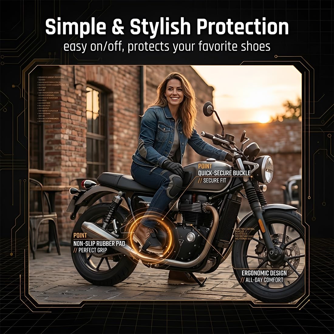 1 Pezzo Proteggi-scarpa da Moto, Copriscarpa Antiscivolo e Resistente all'Usura in PVC Regolabile, Accessorio Protettivo per Ciclismo - Nero, Ideale per Pendolari, Motociclisti Professionisti