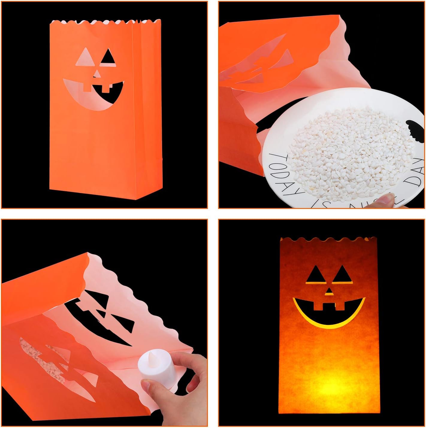 Outus 20 Pieces Halloween Pumpkin Bags Candle Luminary Paper Lantern Bags for Halloween Wedding Party Decoration