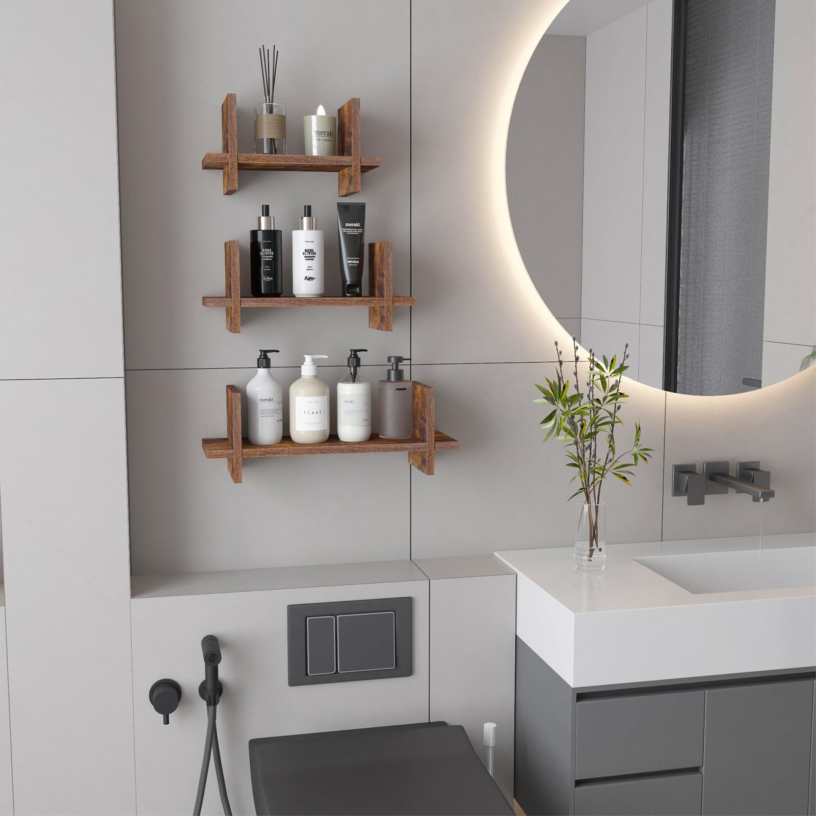 CRUGLA Floating Wall Shelves Set of 3, Hanging Storage Shelf Small Book Shelf Bookcases for Living Room, Kitchen, Bedroom, Bathroom