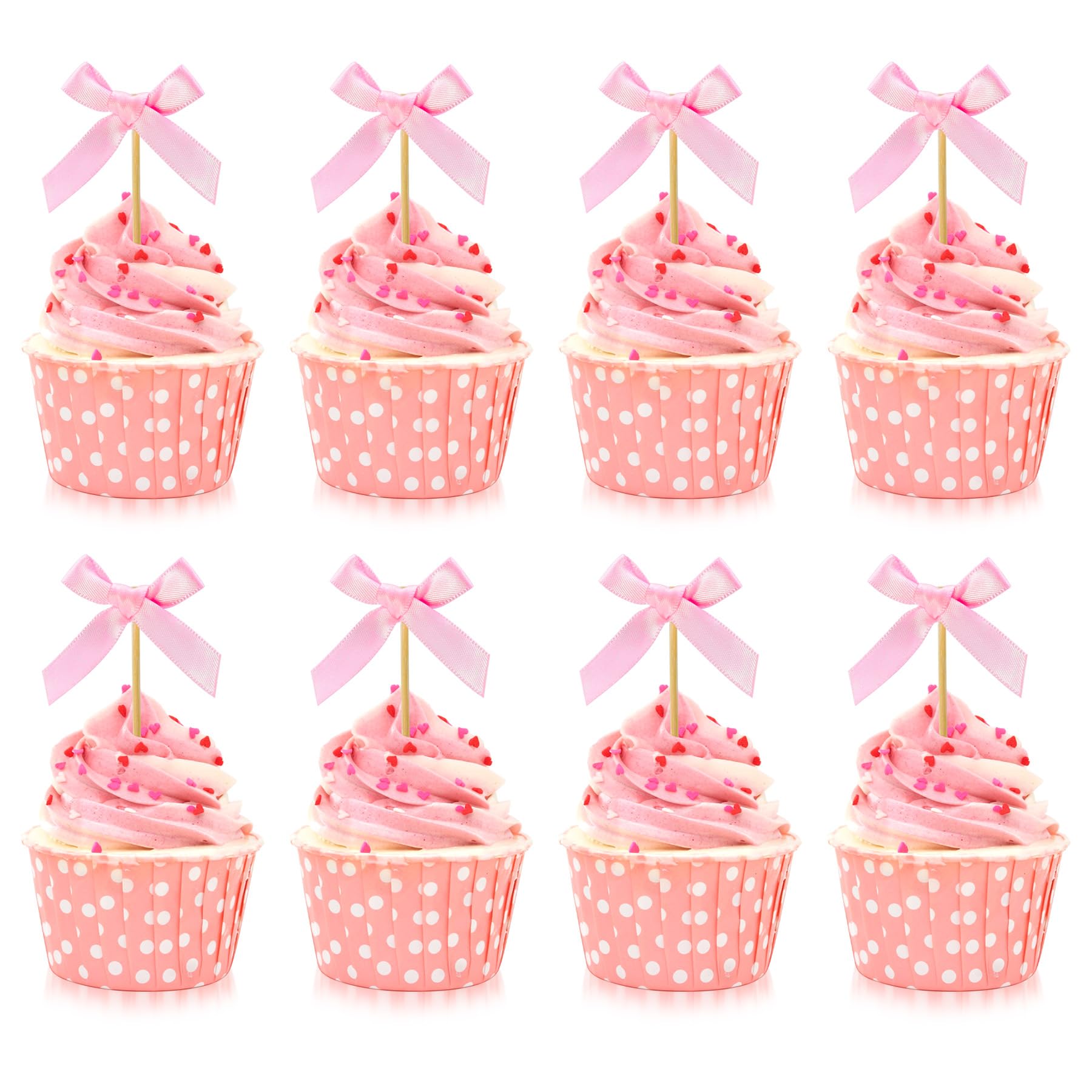 30 Pcs Pink Bow Cupcake Toppers Bow Themed Party Decorations Baby Shower Cupcake Picks for Bridal Baby Shower Girls Birthday Wedding Party Cake Decorations (pink)