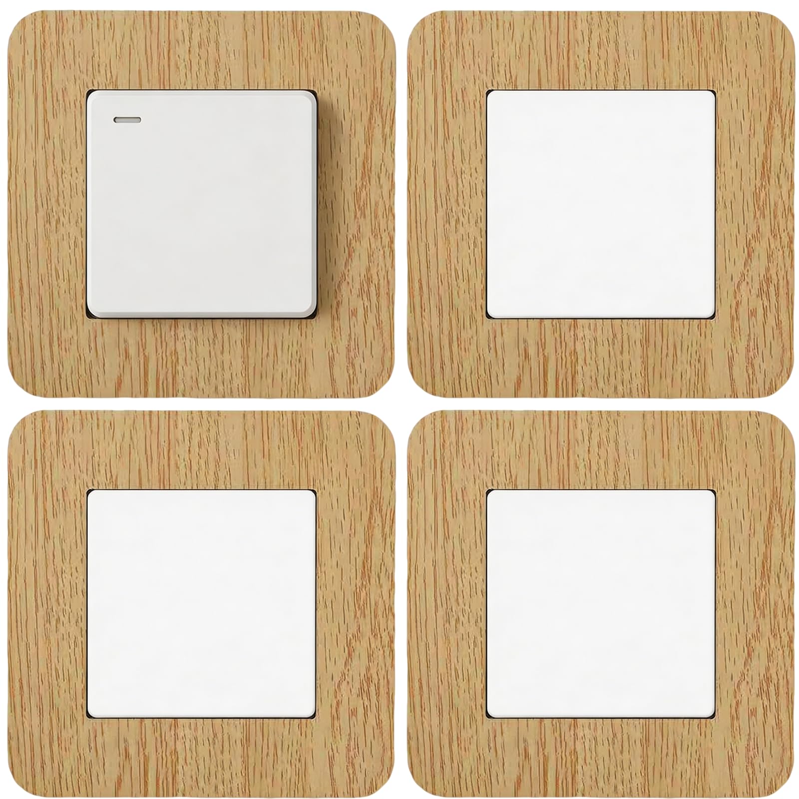 4Pcs Light Switch Surround, Light Switch Cover, Light Yellow Wood Grain Wall Plate Cover, Self-Adhesive Switch Surrounds Protector Sticker for Home Office Wall Socket Decoration
