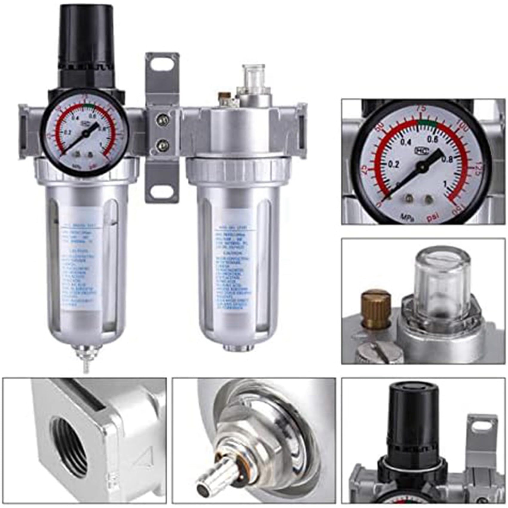 2X Regolatore di Pressione 'Aria, Regolatore del Filtro del Compressore D'Aria, Separatore di Pulizia Della Trappola per Umidità SFC300 3/8