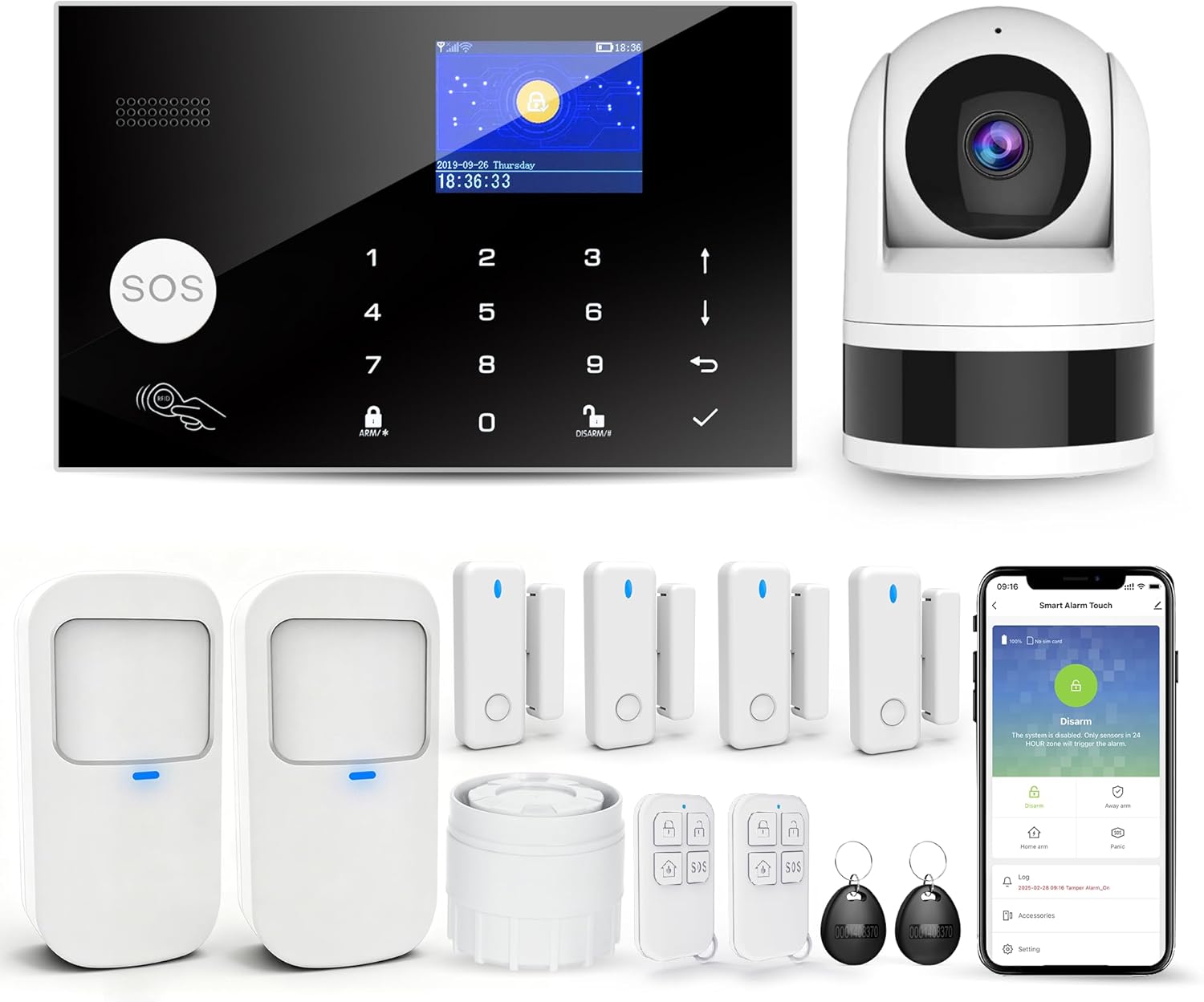 Home Security System with Camera, WiFi + GSM Home Alarm Kit with Phone App Alert, Door/Window Sensor, Remote Control for Apartments (13 Pieces)