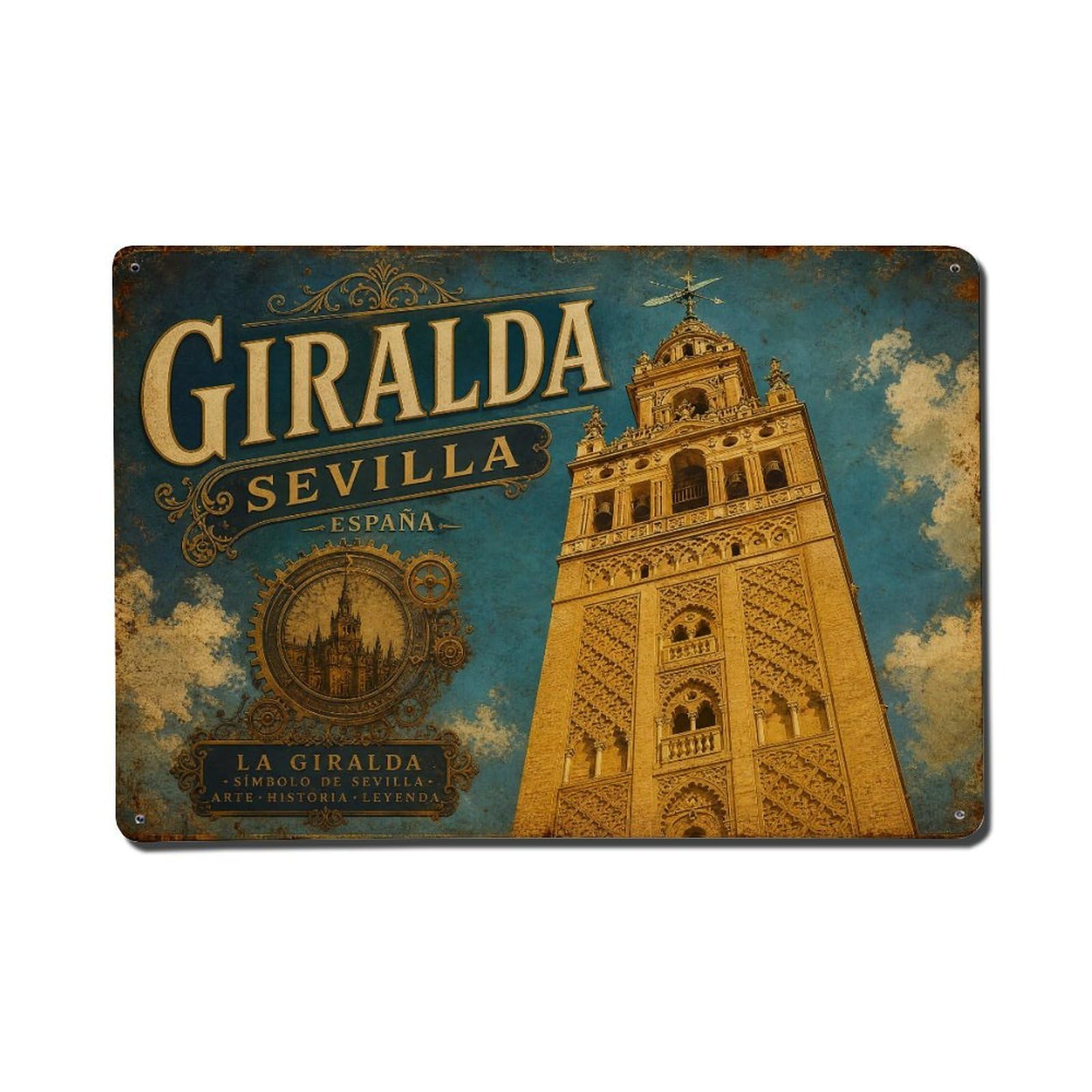 Yrnq 08X12inch Vintage Style Vintage Giralda Tower View From Below Looking Up Spain Metal Tin Sign