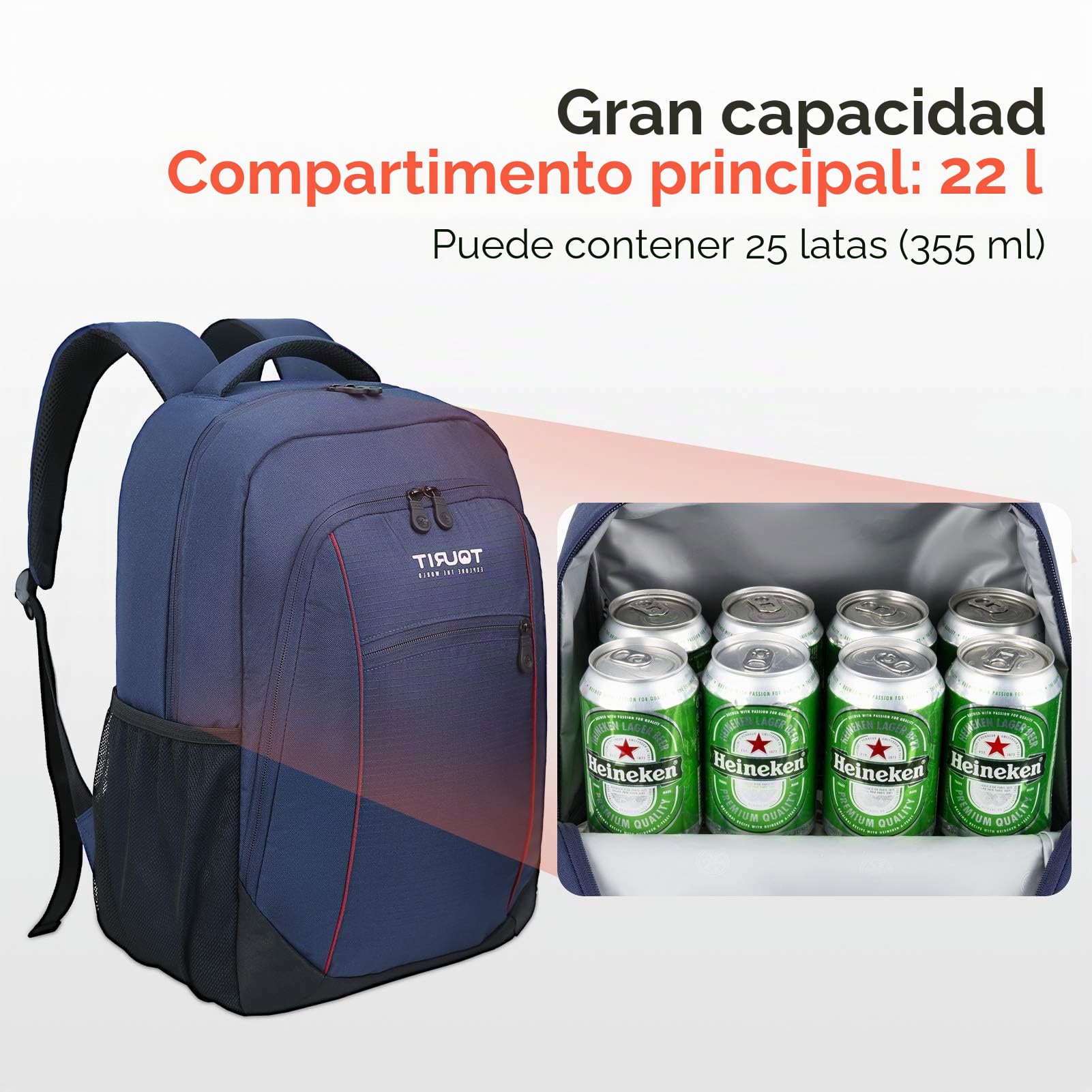 TOURIT Mochila Nevera Mochila Térmica Mochila Isotermica de Almuerzo Nevera Portatil para Alimentos Frutas Grande con Correa Ajustable Bolso para Picnics, Fiestas, Camping, Playa