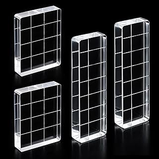 4 PCS Acrylic Stamp Block, 2 Sizes Clear Stamp Block with Grid Lines Stampings Tool, Acrylic Blocks for Stamping Acrylics Stamping Blocks for Crafting Scrapbooking Crafts, Card Making DIY Ornaments