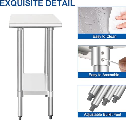 Miniatura 56 de HARDURA Mesa de acero inoxidable de 24 x 12 pulgadas con estante inferior y patas galvanizadas, mesa de trabajo de preparación comercial resistente