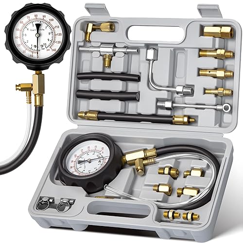 AUTOWN Fuel Pressure Tester Kit 0-140PSI with Adapters for Cars, Trucks, ATVs, Fuel Pump Injector, Fuel Pressure Gauge Diagnostic Tool