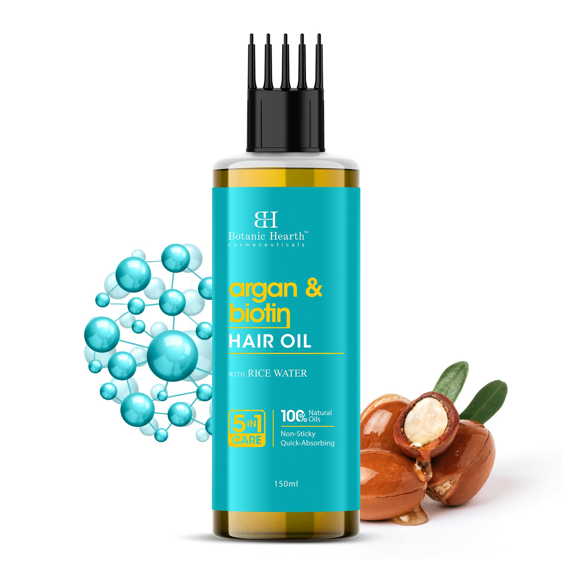 Botanic Hearth Argan & Biotin Hair Oil – 150ml – Deeply Moisturizes & Strengthens Hair, Boosts Volume, Promotes Healthy Hair Growth with Rice Water, Cruelty-Free & Paraben-Free