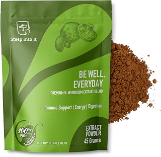 Organic Mushroom Powder Supplement - Mushroom Extract Blend with Turkey Tail, Shiitake, Maitake, Reishi and Chaga (45g, 30 Servings) - Be Well, Everyday