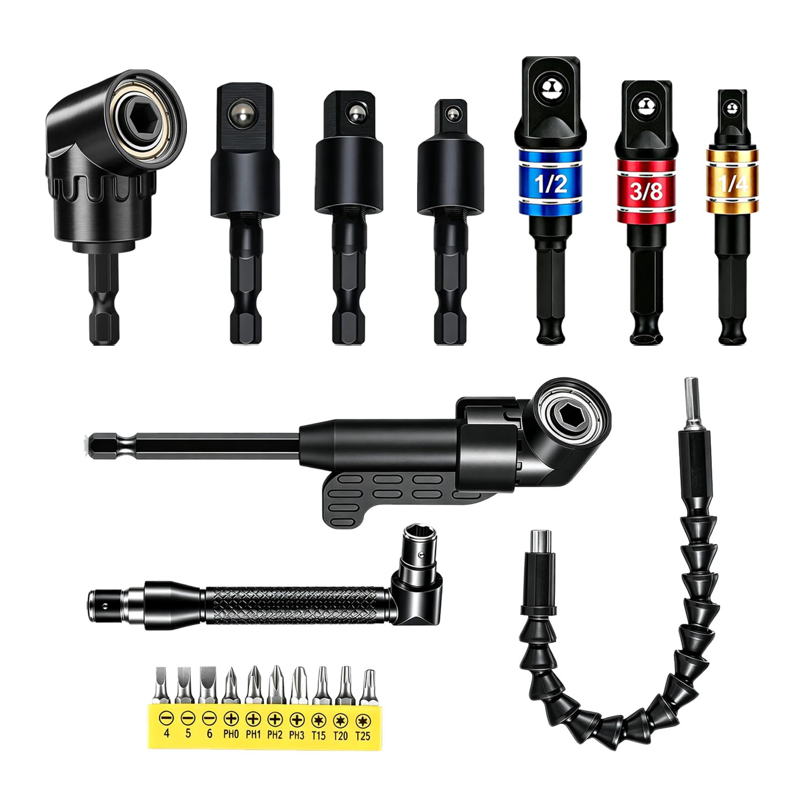 20Pcs Flexible Drill Bit Extension and Right Angle Adapter Set