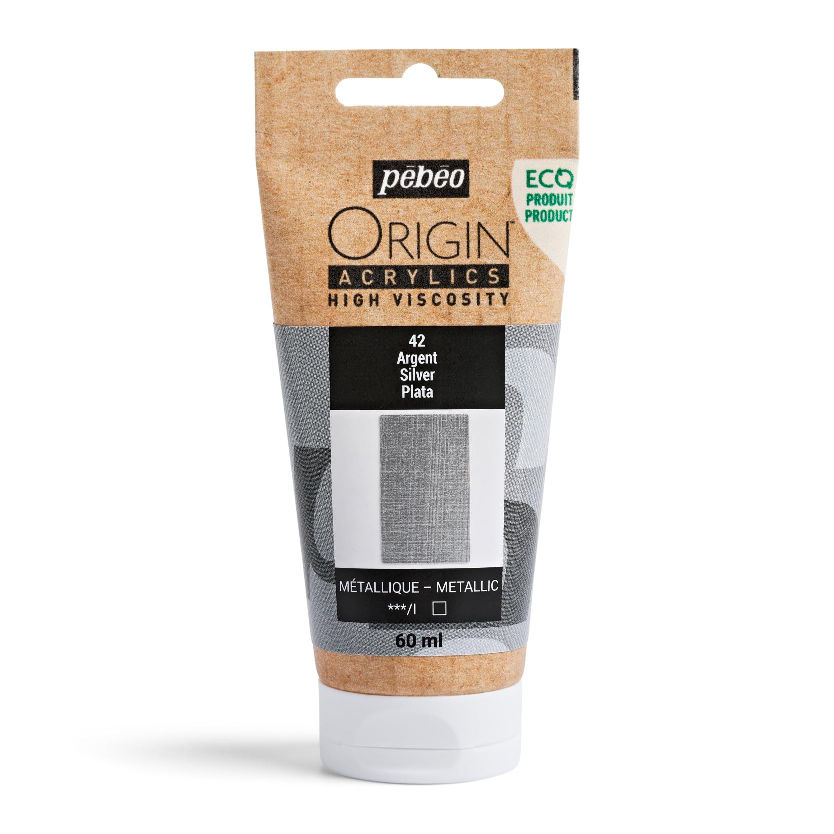 PEBEO - Origin Acrylics 60 ml - Eco-designed Acrylic Paint - High Viscosity - Metallic Finish - 100% Recycled Binder - 96% European Raw Materials - Silver