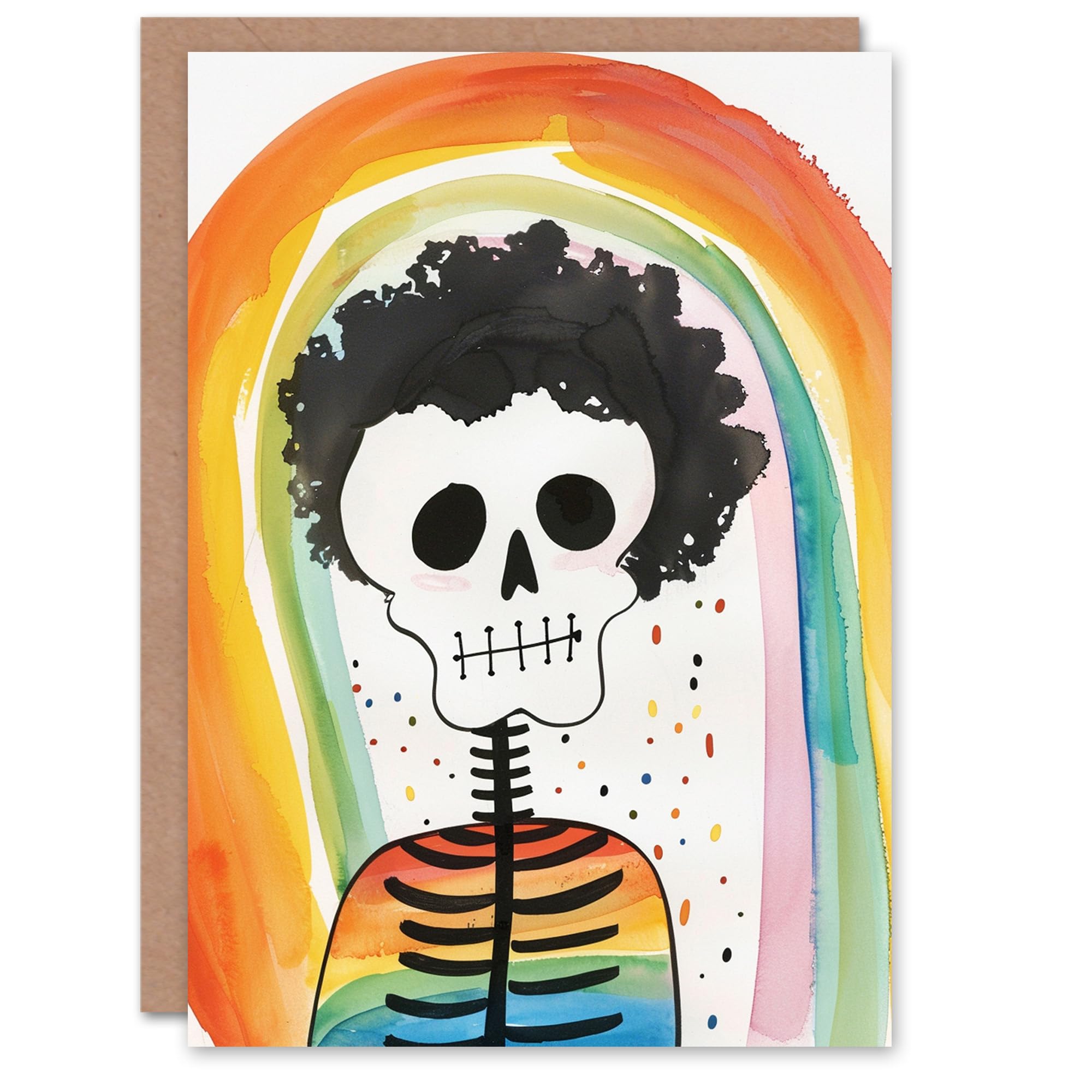 Artery8 Skeleton With Rainbow Fun Funny Watercolour Blank For Him Or Her Art Birthday Card