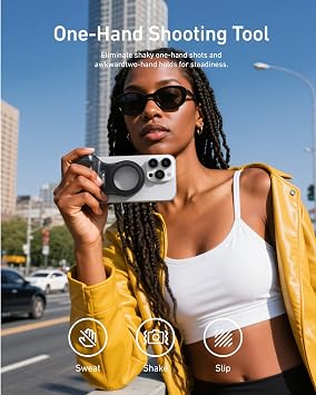TELESIN Magsafe iPhone ve Android için Fun Shot Manyetik Telefon Kamerası DSLR Tarzı Deklanşör Kavraması, iOS26/17/18 için Çıkarılabilir Kablosuz Deklanşör Düğmesi ile - Konfor Ergonomik Telefon