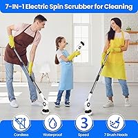 Vista 2 de Electric Spin Scrubber, Cordless Shower Scrubber with 7 Scrub Brushes, 3 Speeds, Adjustable Extension Handle, IPX7 Waterproof Power Scrubber for