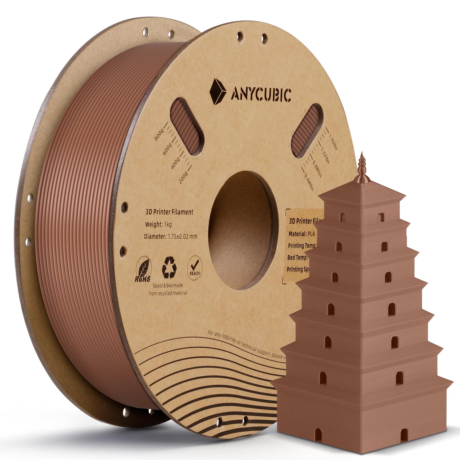 ANYCUBIC PLA Filamento per Stampante 3D, RFID Filamento PLA per Stampante 3D 1,75 mm Precisione Dimensionale +/- 0,02 mm(Bronzo,1KG)