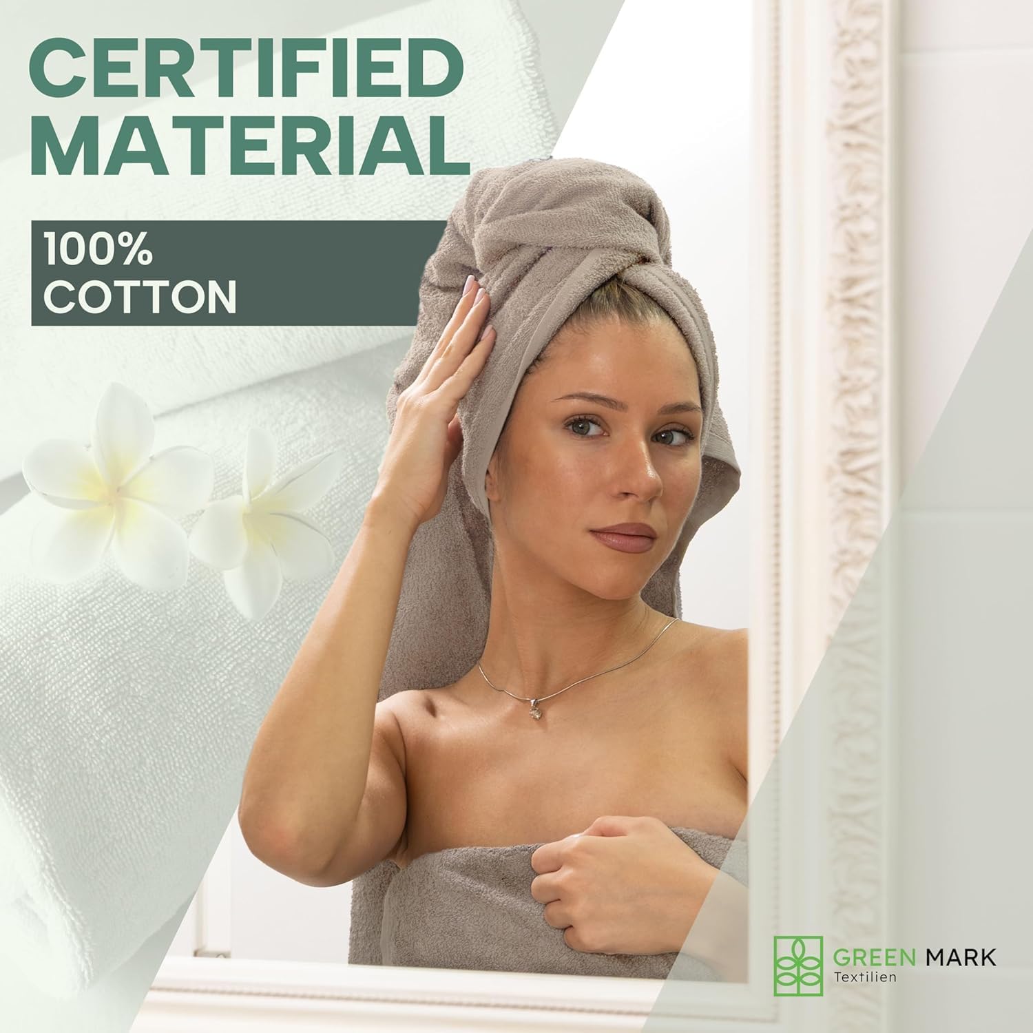 NatureMark Green Mark Hand Towels - Set of 8 – 100% Cotton, Soft & Absorbent, Premium Quality for Bathroom, Spa and Gym, 20 × 40  in (Sand)