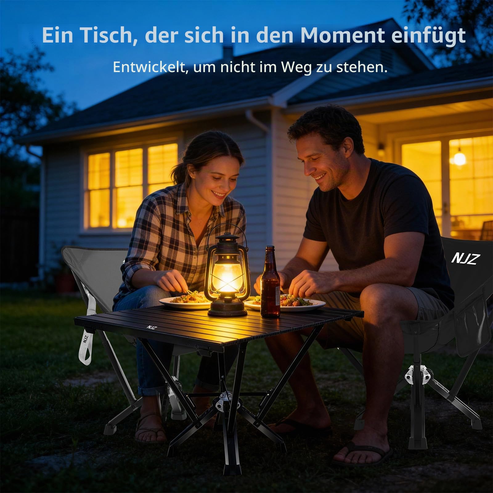 Klappbarer CampingTisch mit Aluminium-Rollplatte, bis zu 170 kg Tragfähigkeit, Auto-Camping-Tisch mit einfacher Tragetasche für Indoor, Outdoor, Reisen
