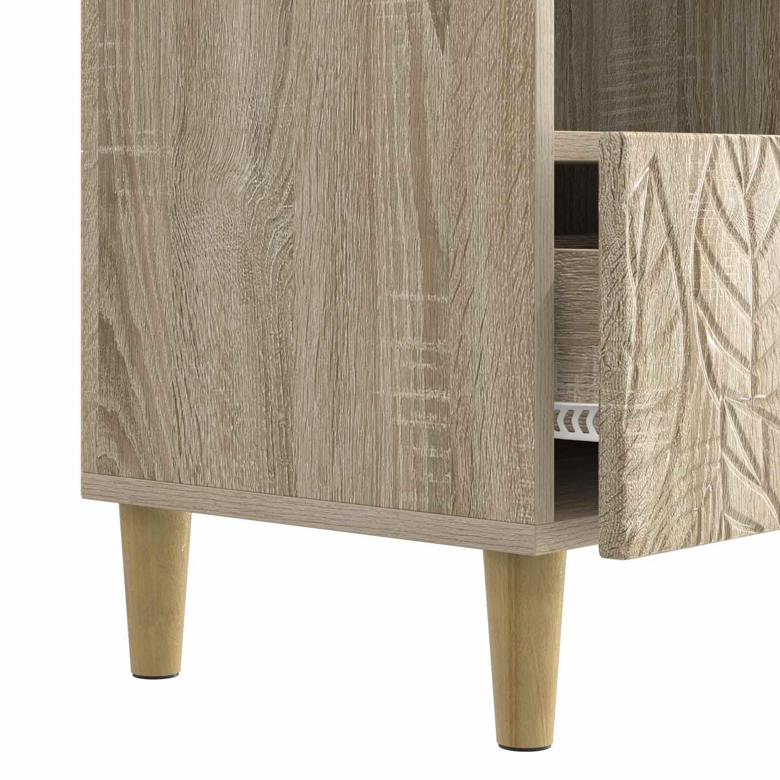 Mobile TV in rovere Sonoma, 102 x 34,5 x 50 cm, con 3 cassetti | Mobile basso robusto per soggiorno con 3 spaziosi cassetti, gambe in legno massiccio di eucalipto e superficie effetto rovere