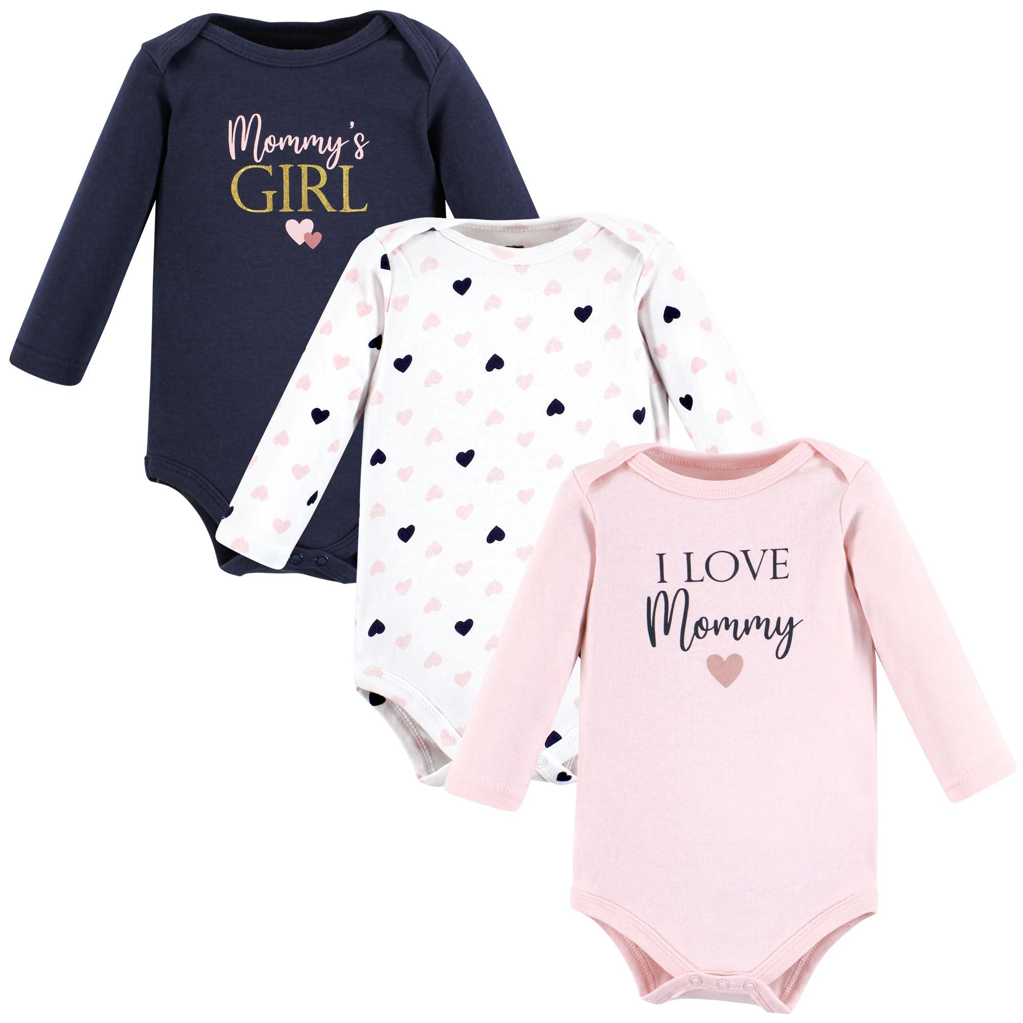 Hudson Baby Unisex Baby Cotton Long-Sleeve Bodysuits, Girl Mommy Pink Navy, Preemie